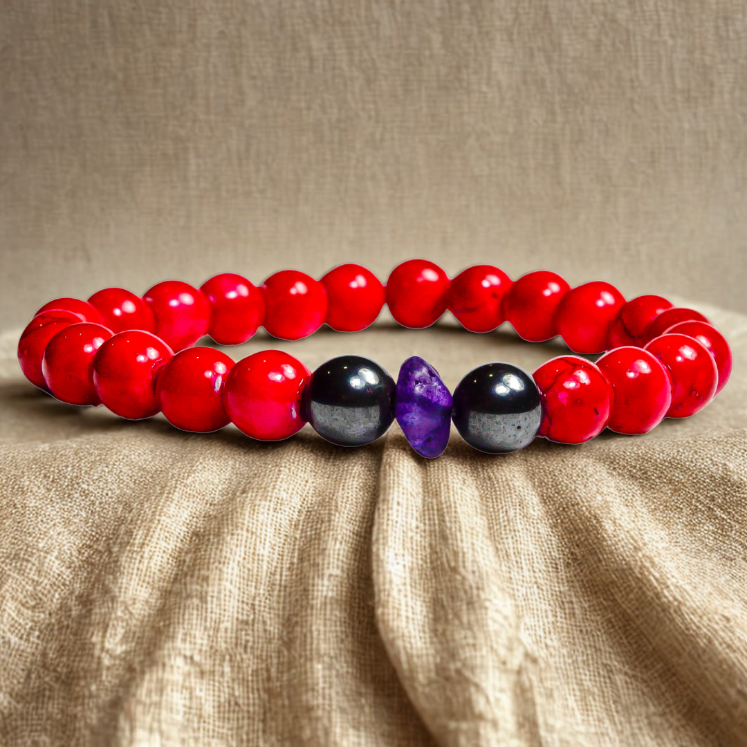 Pulsera Roja Estilo Coral Con Amatista y Acerina