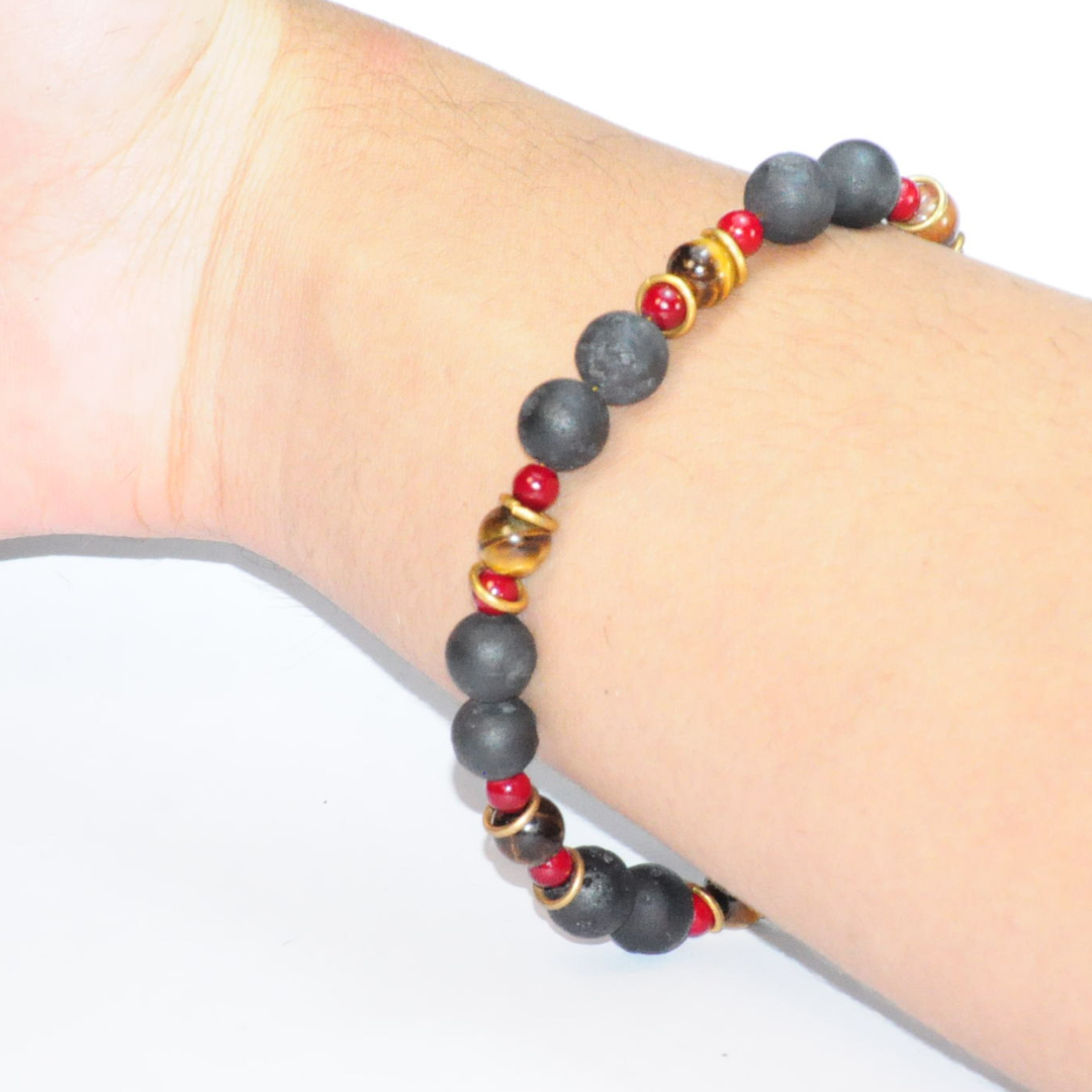 Pulsera Broche Piedra Volcánica Coral Ojo de tigre