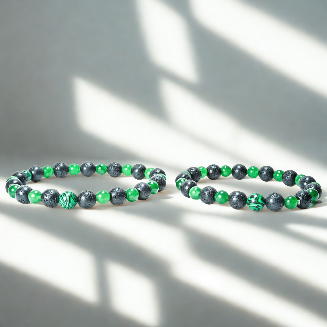 Pulsera Jadeita Piedra Volcanica (2 piezas)