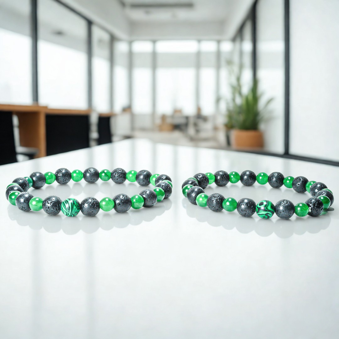 Pulsera Jadeita Piedra Volcanica (2 piezas)
