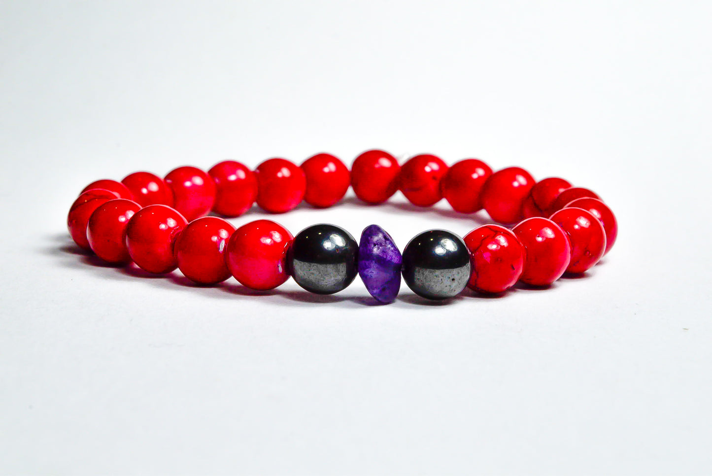 Pulsera Roja Estilo Coral Con Amatista y Acerina
