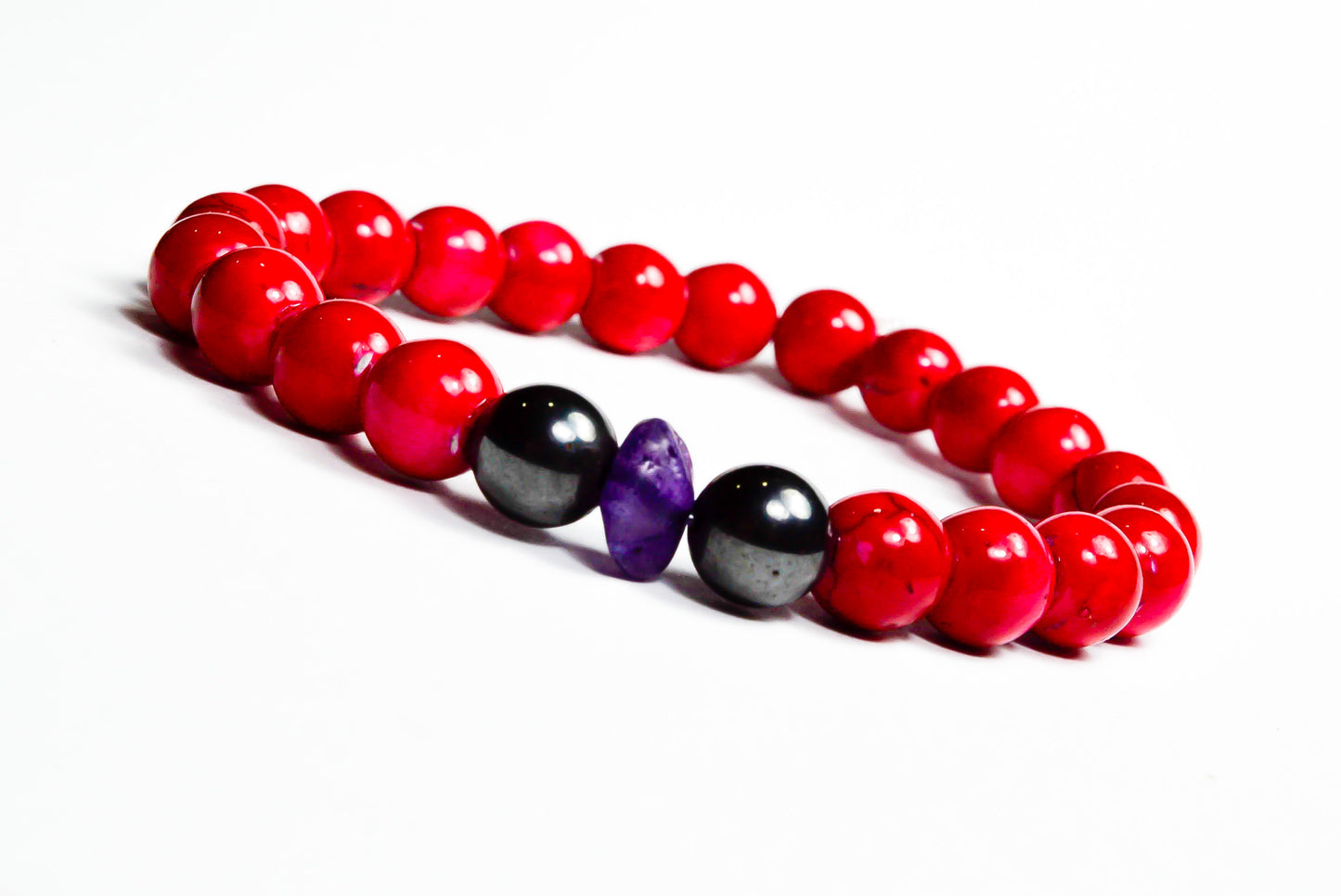 Pulsera Roja Estilo Coral Con Amatista y Acerina
