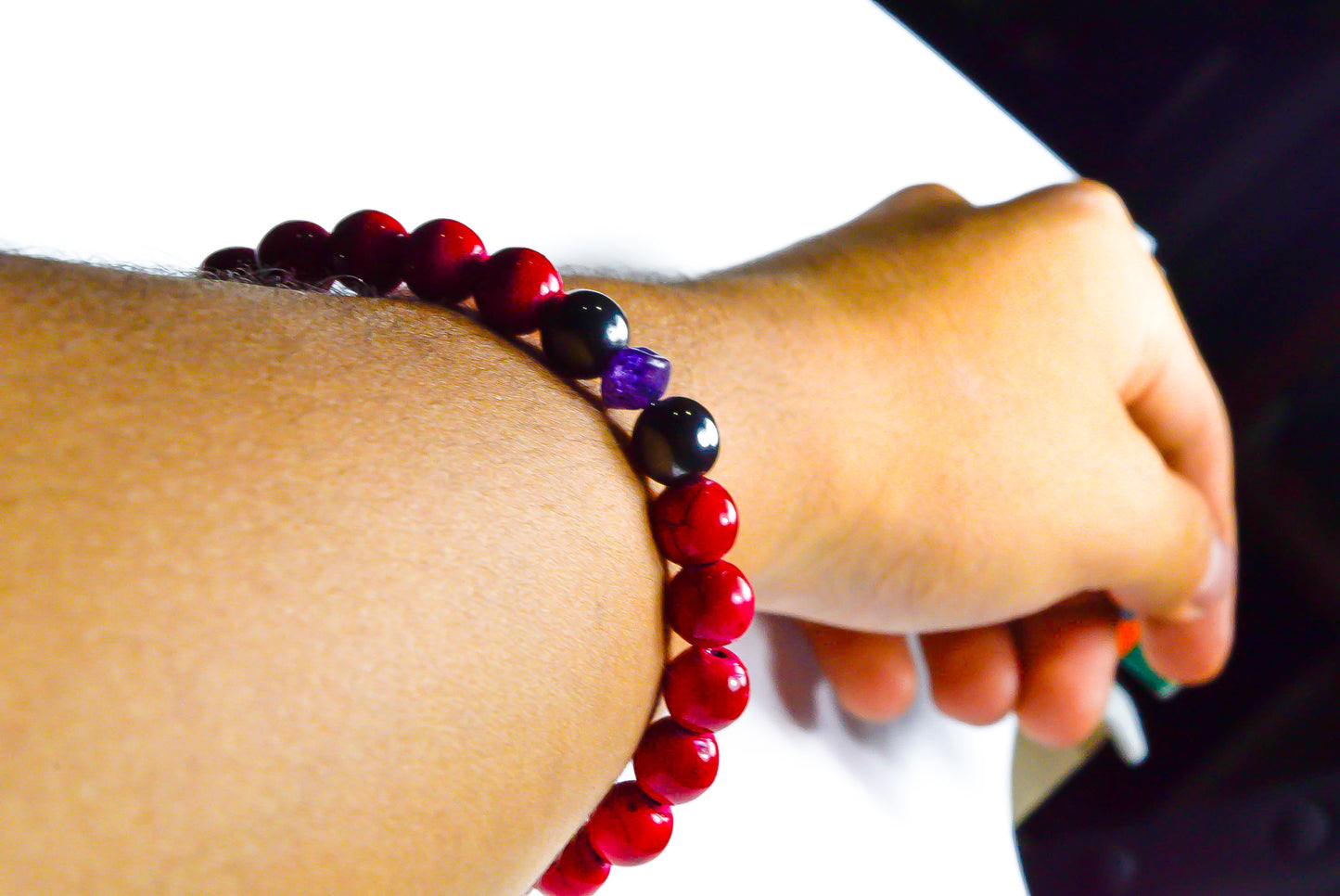 Pulsera Roja Estilo Coral Con Amatista y Acerina