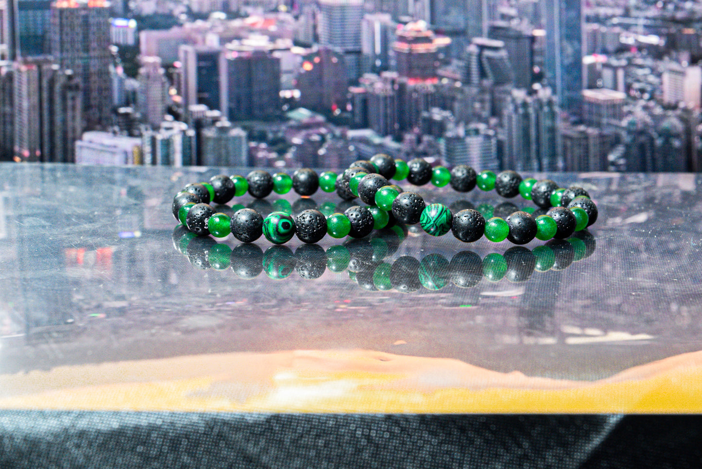 Pulsera Jadeita Piedra Volcanica (2 piezas)
