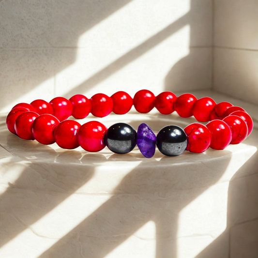 Pulsera Roja Estilo Coral Con Amatista y Acerina