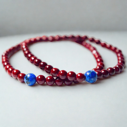 Pulseras Roja Coral Con Lapislázuli (2 Piezas)