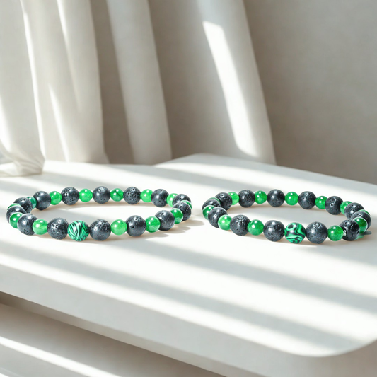 Pulsera Jadeita Piedra Volcanica (2 piezas)
