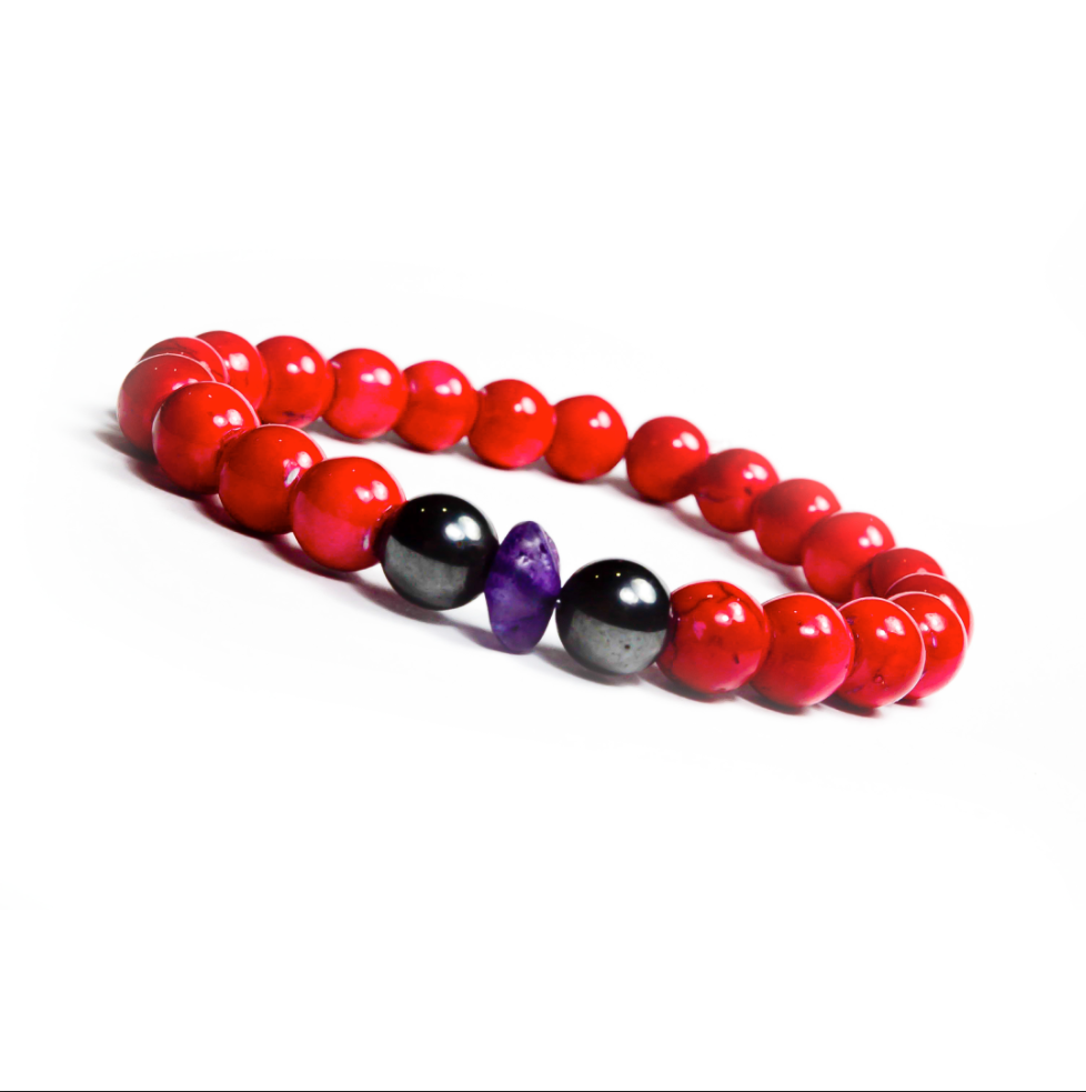Pulsera Roja Estilo Coral Con Amatista y Acerina